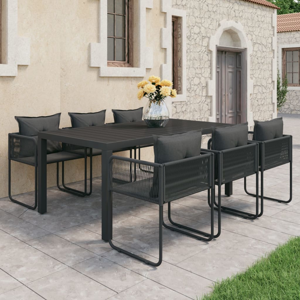 Set de comedor de jardín de 3 piezas PVC ratán negro