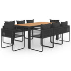 Set de comedor de jardín 9 piezas PVC ratán negro y marrón