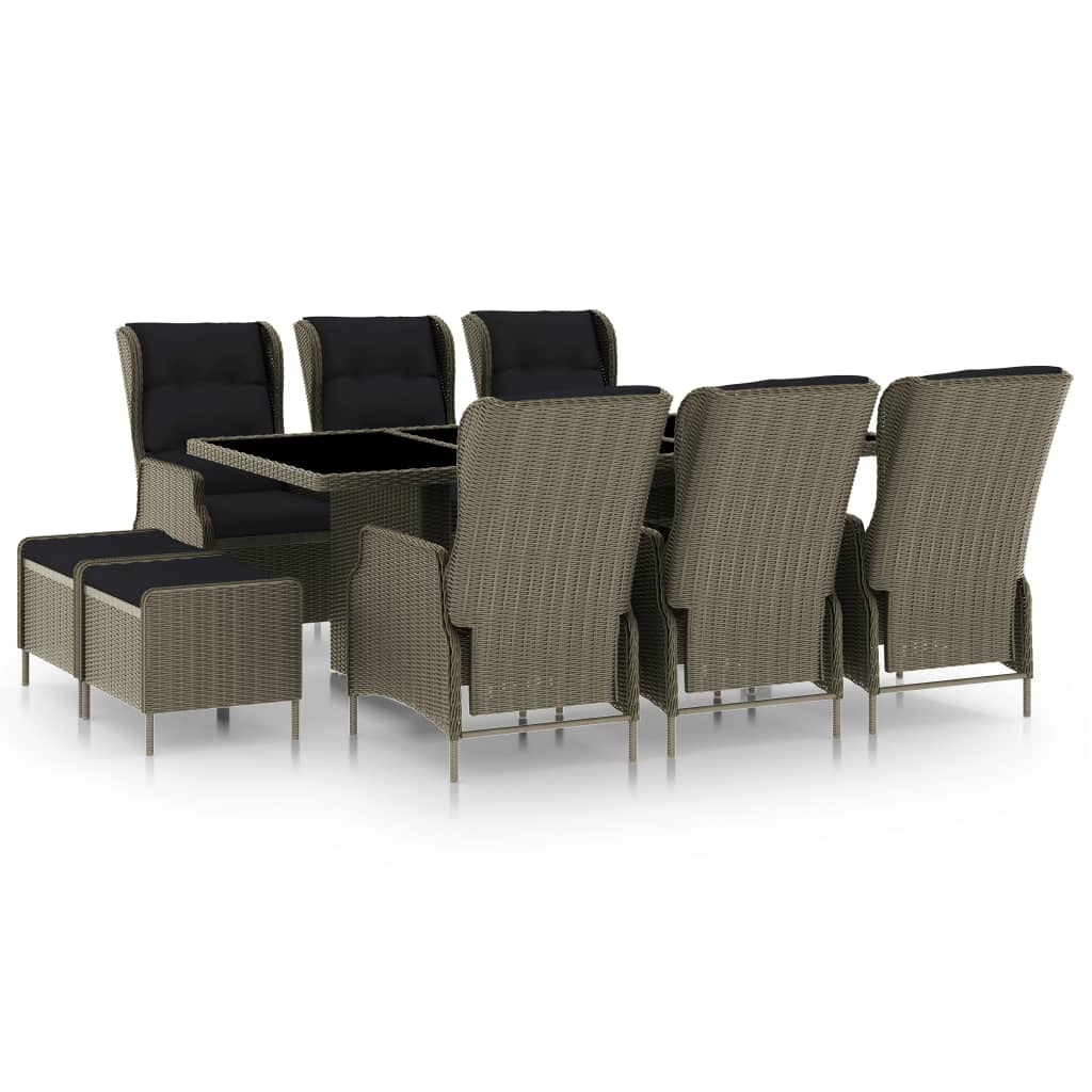 7-piece outdoor dining set with dark gray synthetic rattan cushions