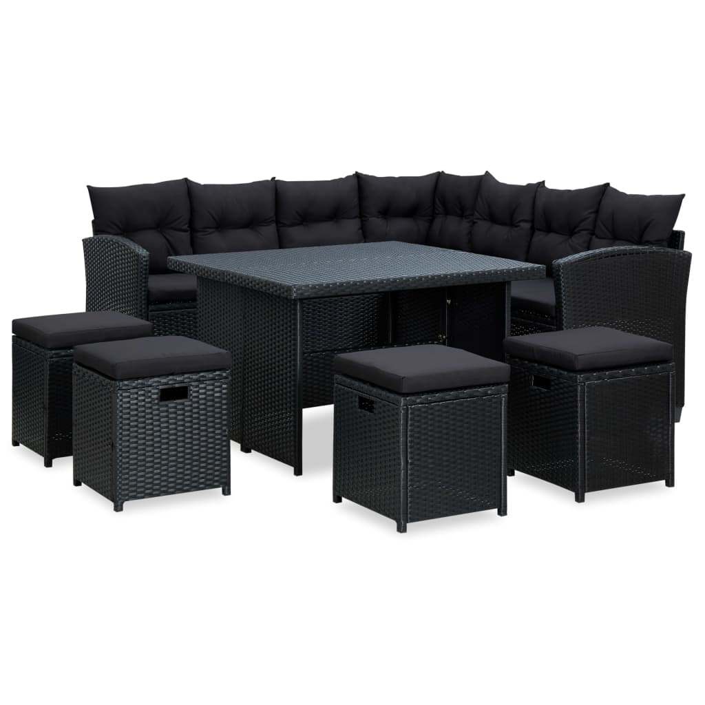 Conjunto de móveis de jardim 6 peças com almofadões vime sintético cinzento