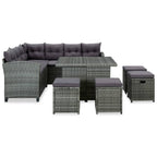 Set de muebles de jardín 6 pzas y cojines ratán sintético gris
