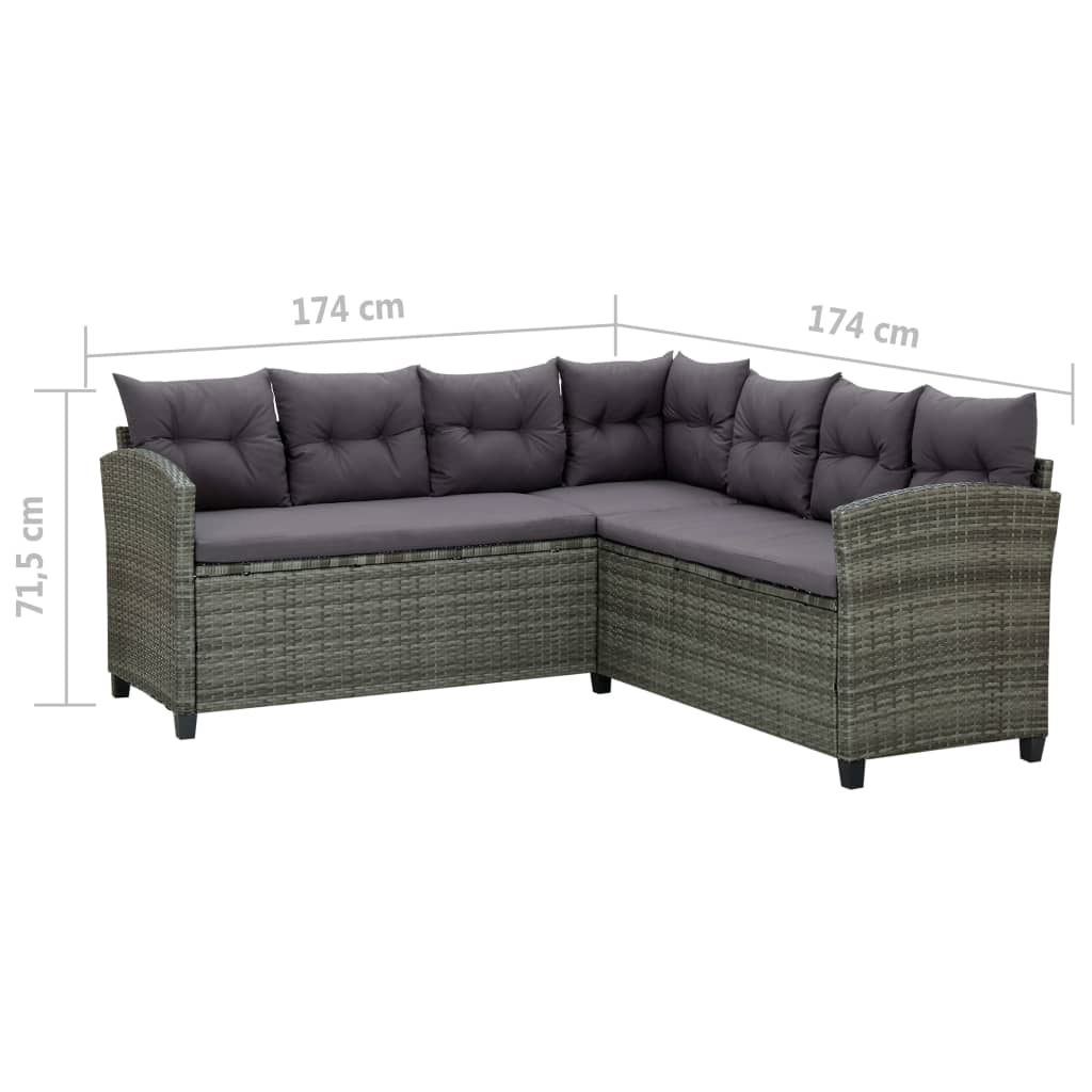 Set de muebles de jardín 6 pzas y cojines ratán sintético gris