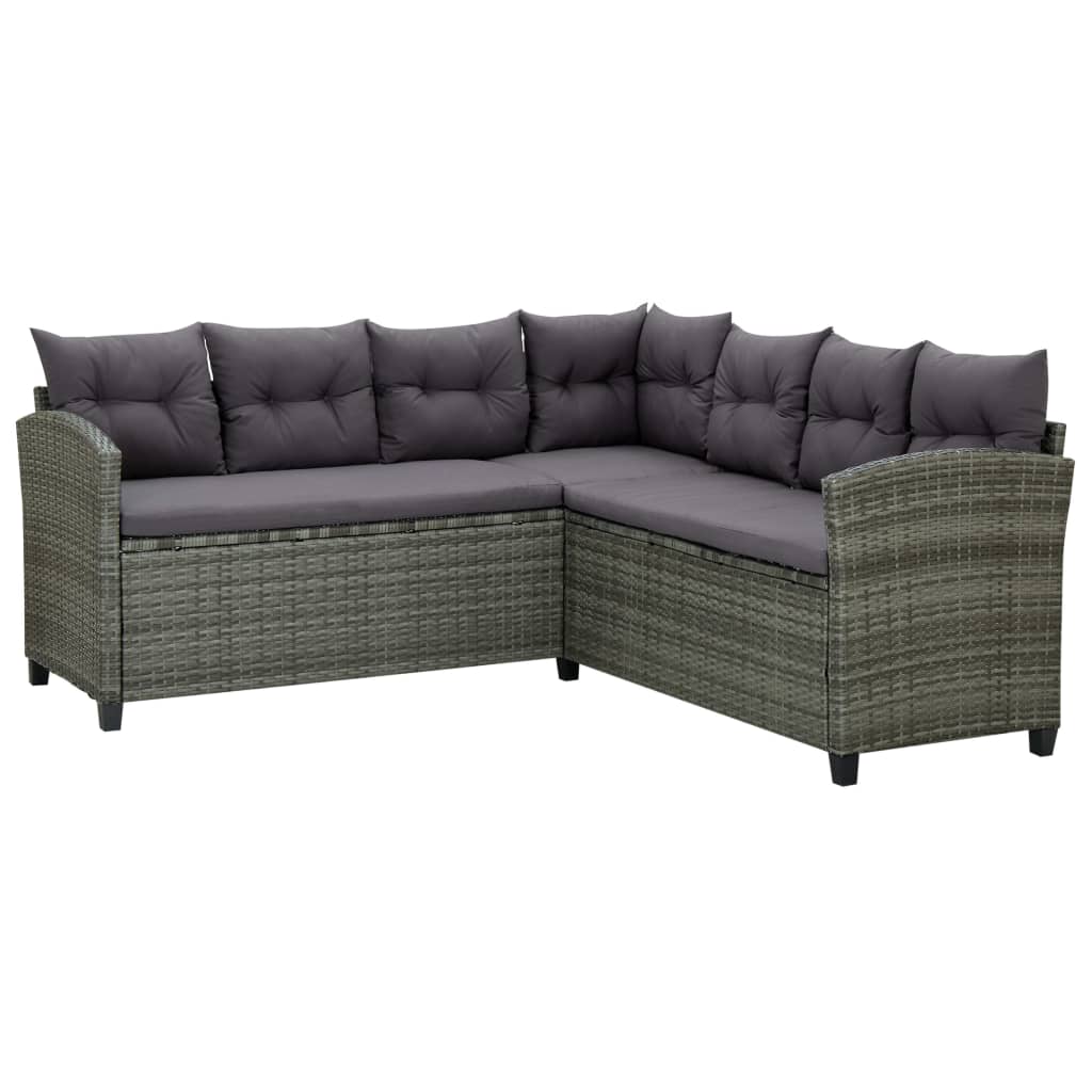Set de muebles de jardín 6 pzas y cojines ratán sintético gris