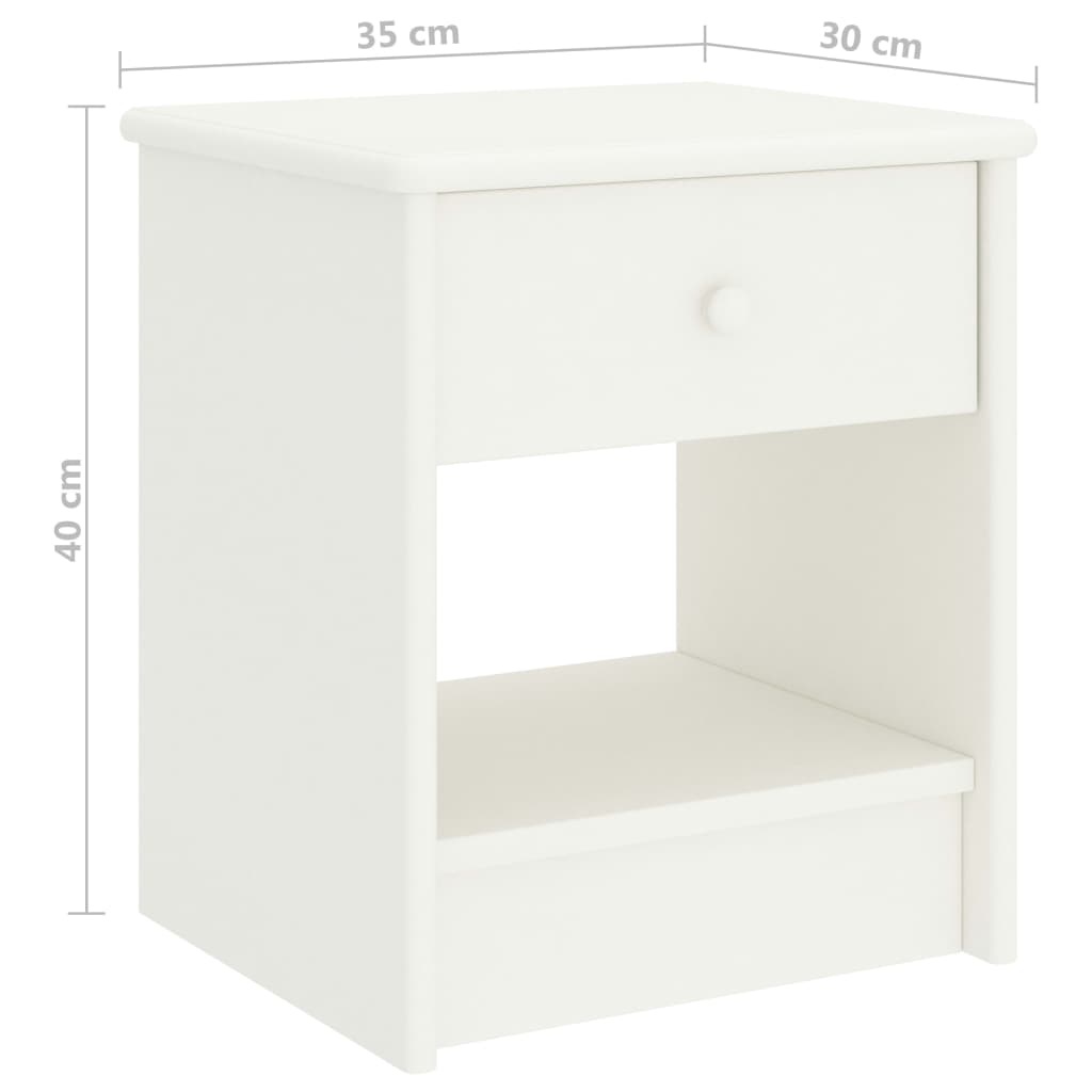 Mesita de noche madera maciza de mango blanco 35x30x40 cm