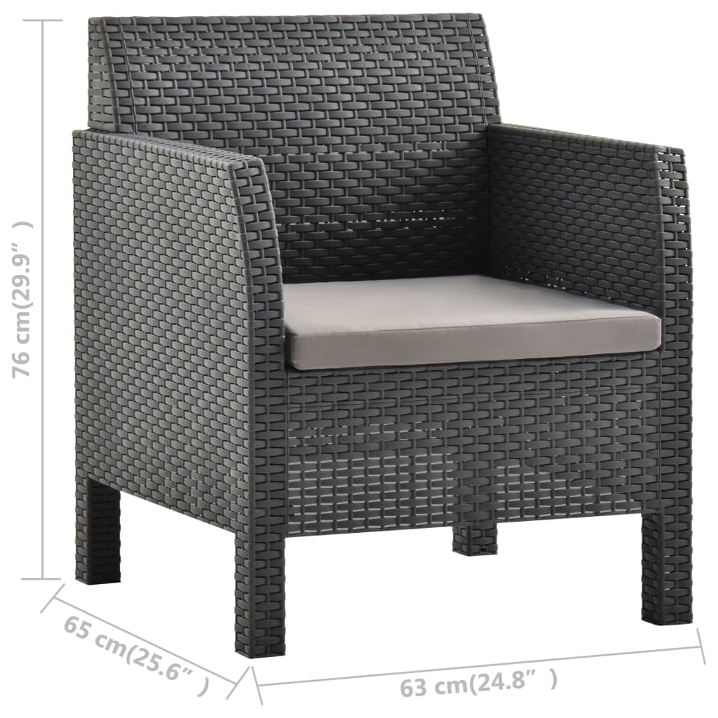 Silla de jardín con cojín antracita 63x65x76 cm ratán PP