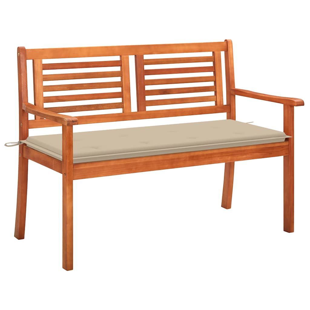 2-seater eucalyptus wood garden bench, grey, with 120 cm cushion