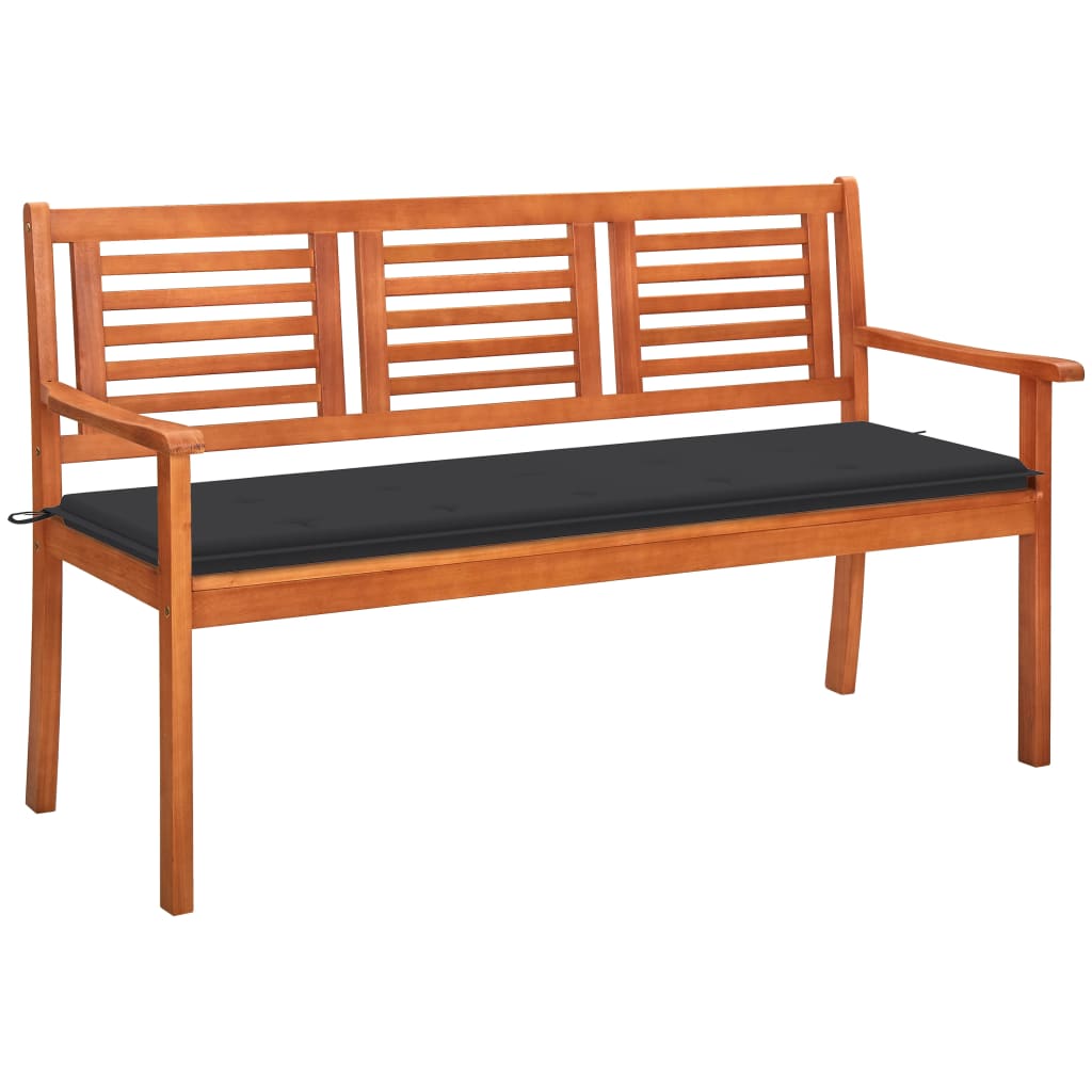2-seater eucalyptus wood garden bench, grey, with 120 cm cushion