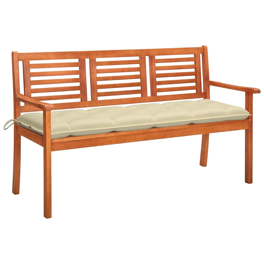 2-seater eucalyptus wood garden bench, grey, with 120 cm cushion