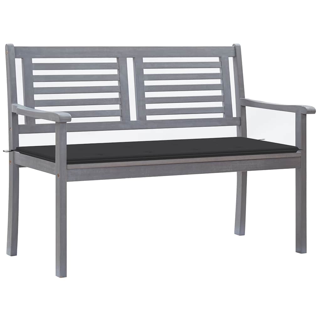 2-seater eucalyptus wood garden bench, grey, with 120 cm cushion