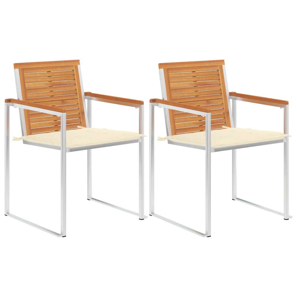 Garden chairs with cushions 2 pcs solid acacia wood and steel