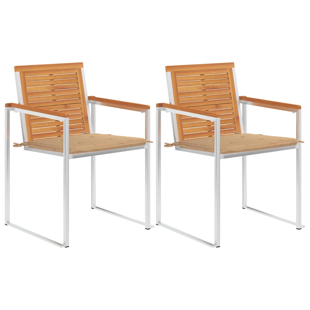 Garden chairs with cushions 2 pcs solid acacia wood and steel