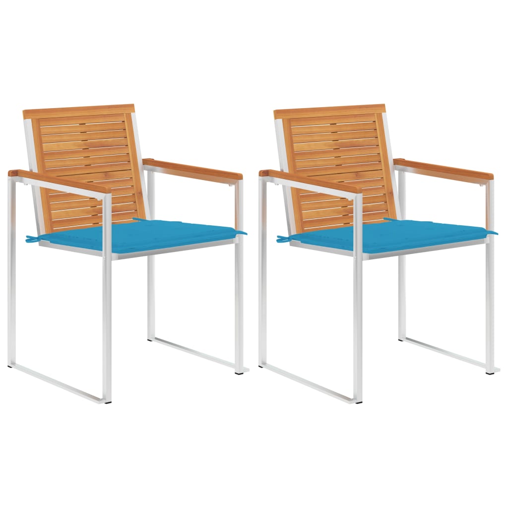 Garden chairs with cushions 2 pcs solid acacia wood and steel