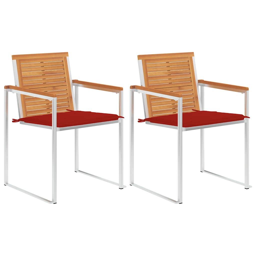 Garden chairs with cushions 2 pcs solid acacia wood and steel