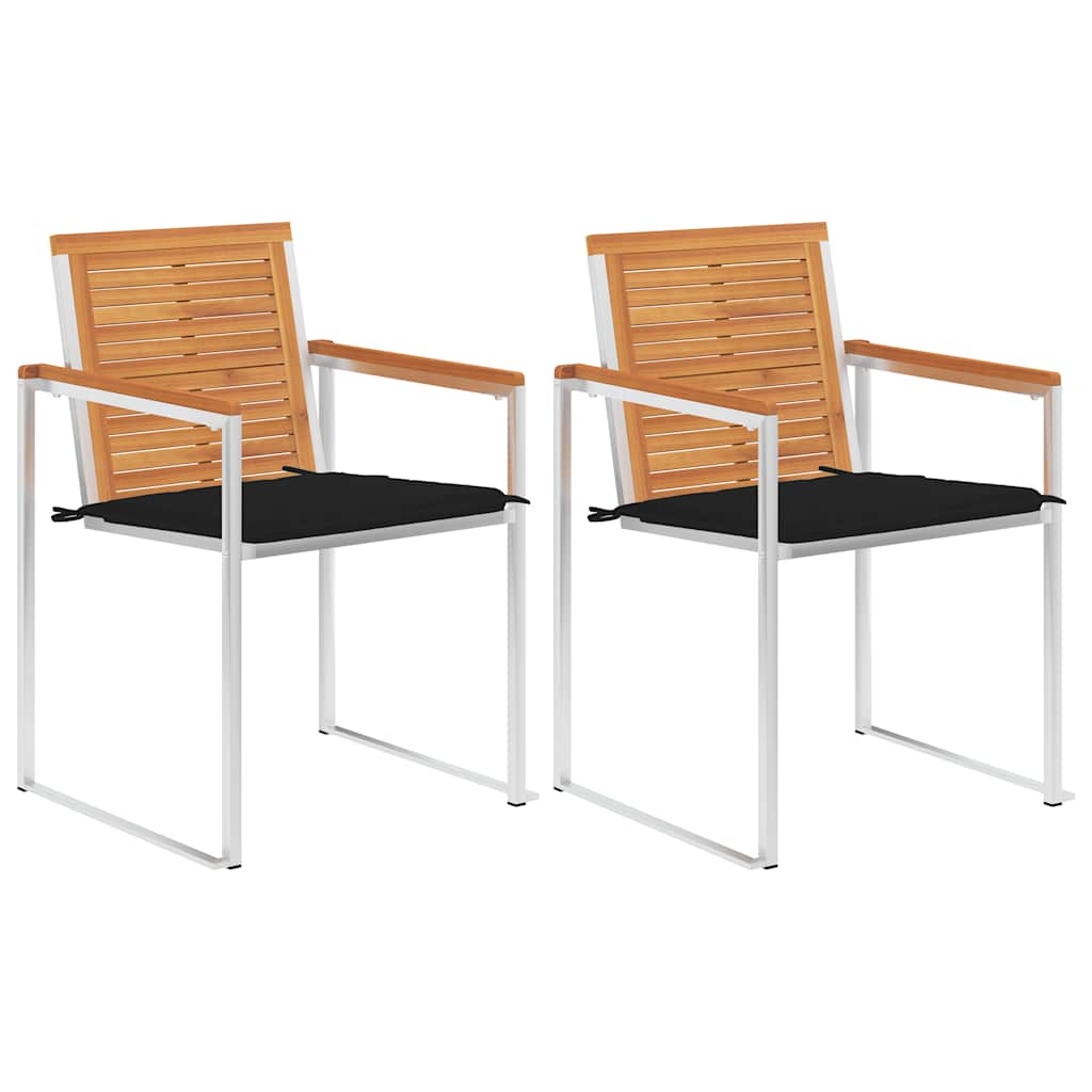 Garden chairs with cushions 2 pcs solid acacia wood and steel