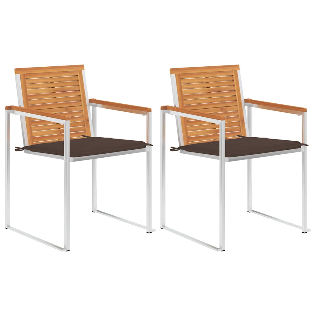 Garden chairs with cushions 2 pcs solid acacia wood and steel