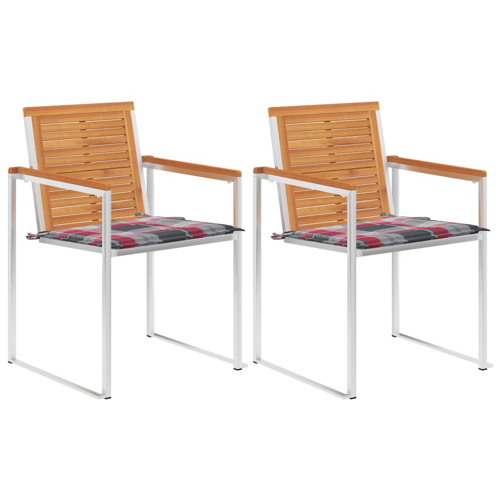Garden chairs with cushions 2 pcs solid acacia wood and steel