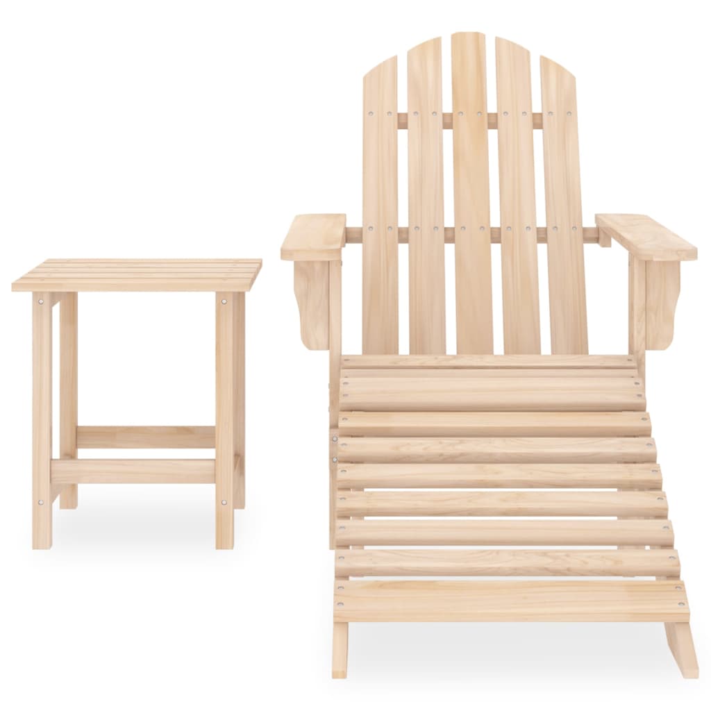 Silla Adirondack de jardín con otomana y mesa macizo abeto rosa
