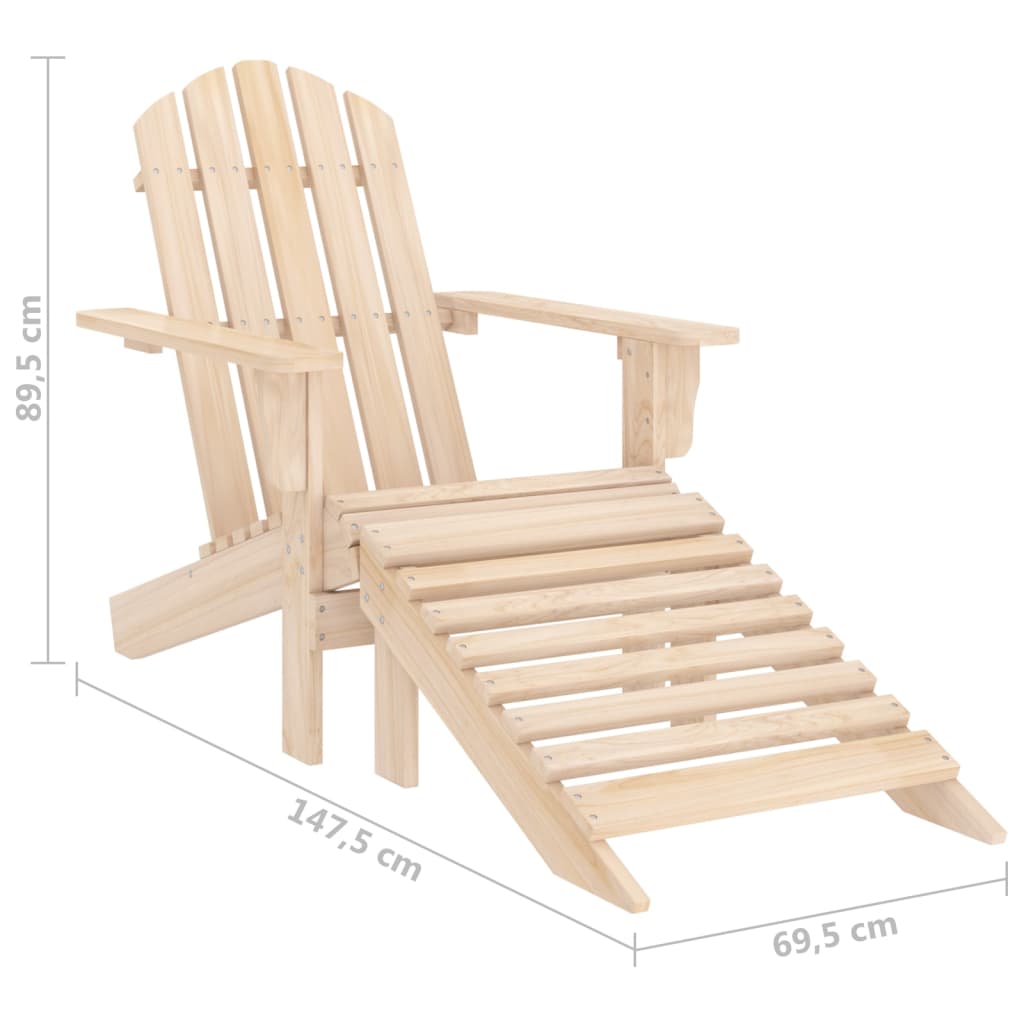 Silla Adirondack de jardín con otomana y mesa macizo abeto rosa