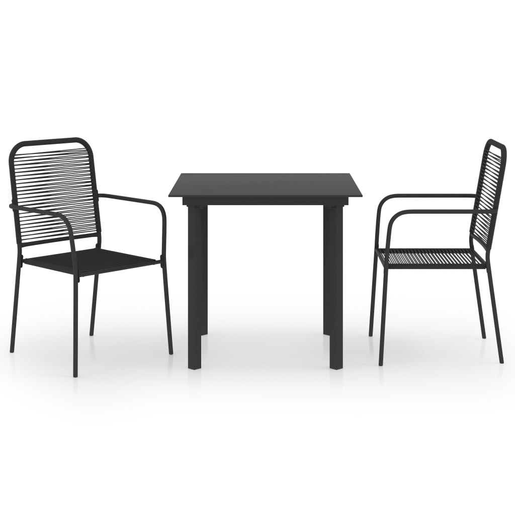 Set de comedor de jardín de 3 piezas vidrio y acero negro