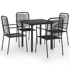 Set de comedor de jardín de 5 piezas vidrio y acero negro