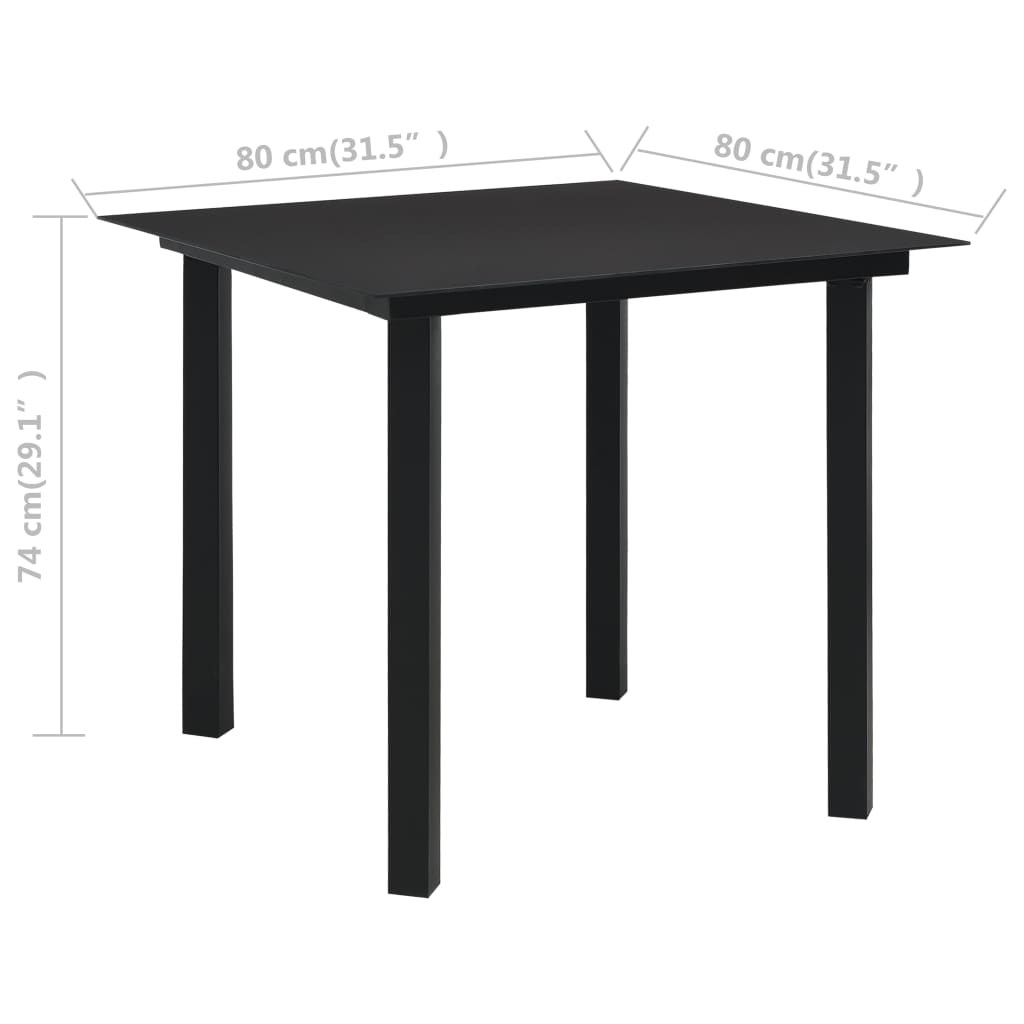 Set de comedor de jardín de 5 piezas vidrio y acero negro
