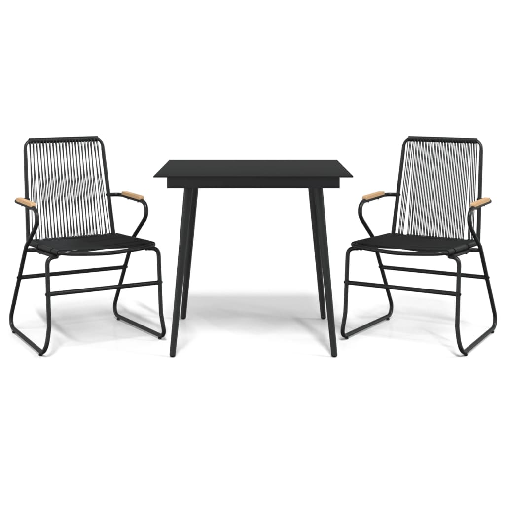 Juego de comedor de jardín 3 piezas ratán PVC negro