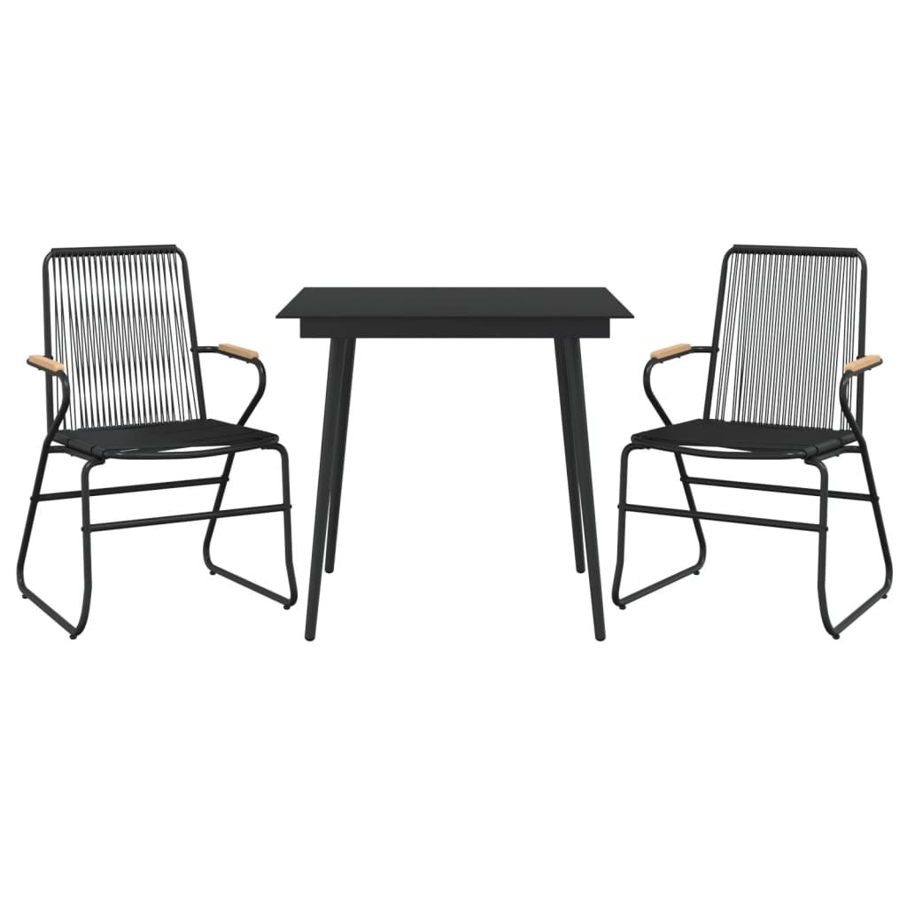 Juego de comedor de jardín 3 piezas ratán PVC negro