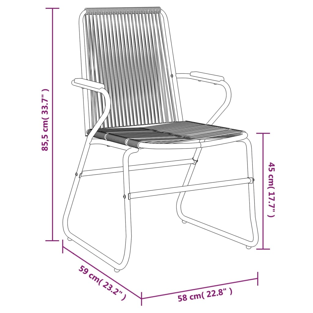 Juego de comedor de jardín 3 piezas ratán PVC negro
