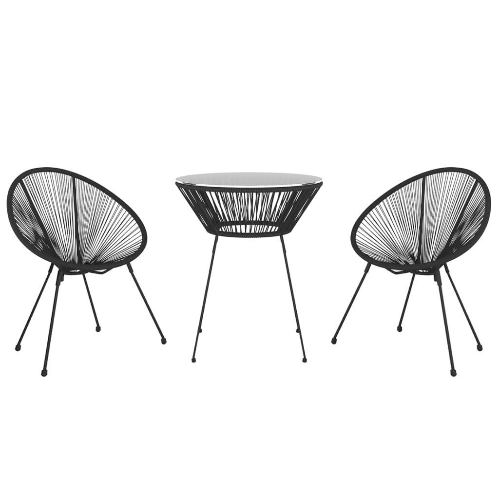 Juego de comedor de jardín 3 piezas ratán PVC negro