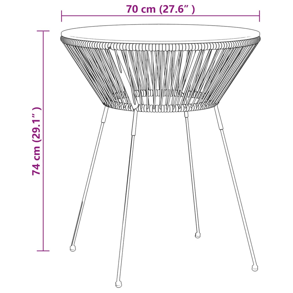 Juego de comedor de jardín 3 piezas ratán PVC negro