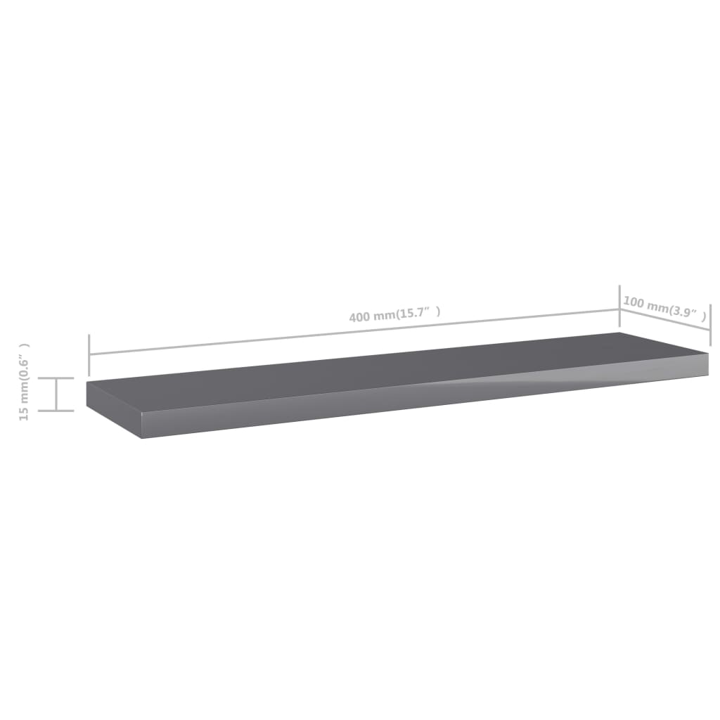 Estante estantería 4 uds contrachapada gris brillo 40x10x1,5 cm