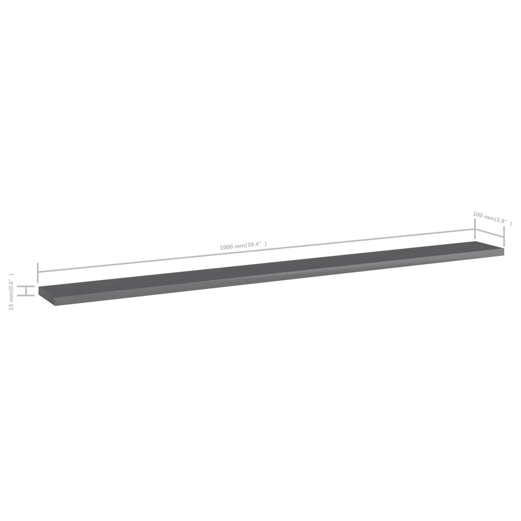 Estante estantería 4 uds contrachapada gris brillo 100x10x1,5cm