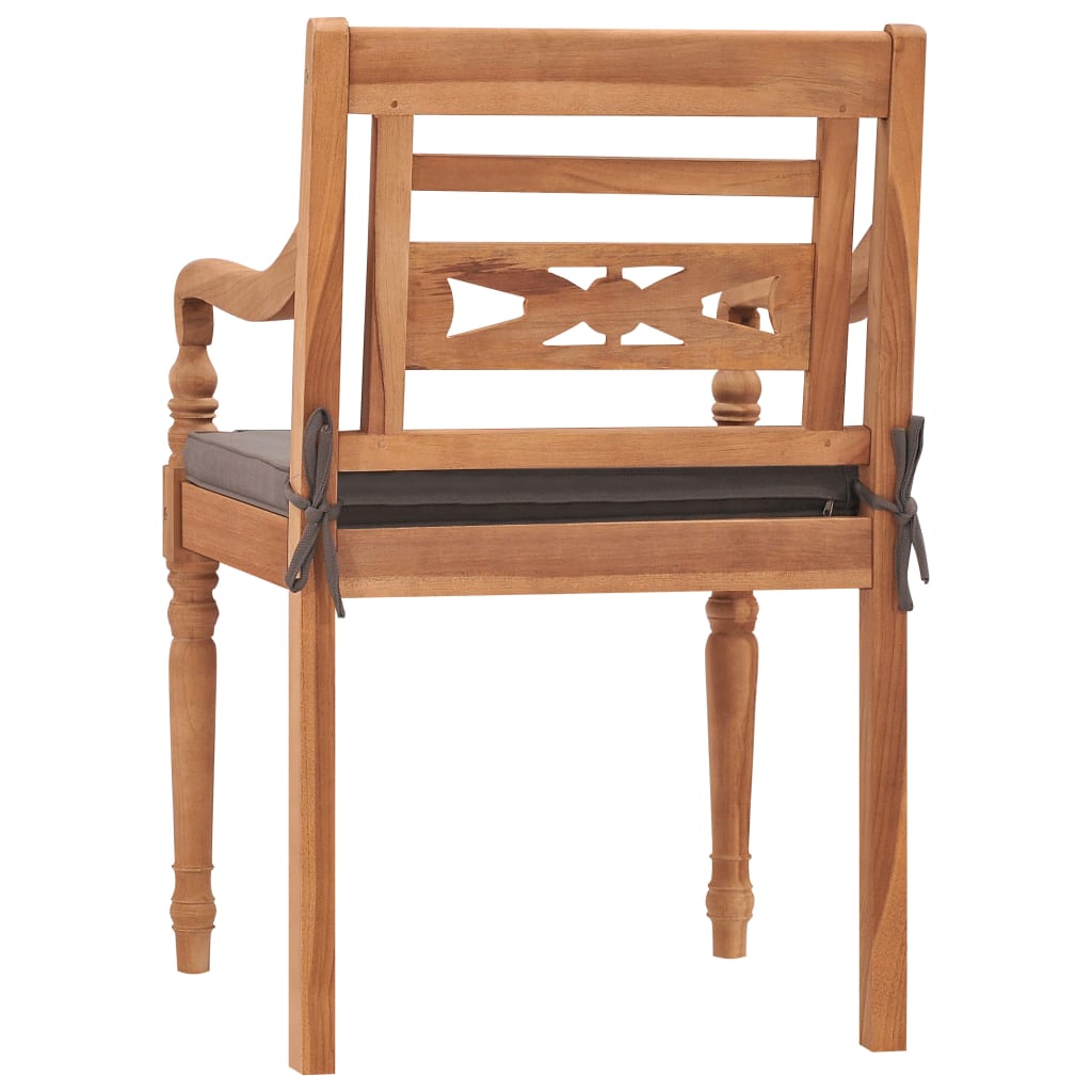Sillas Batavia 2 uds madera maciza teca con cojines gris oscuro