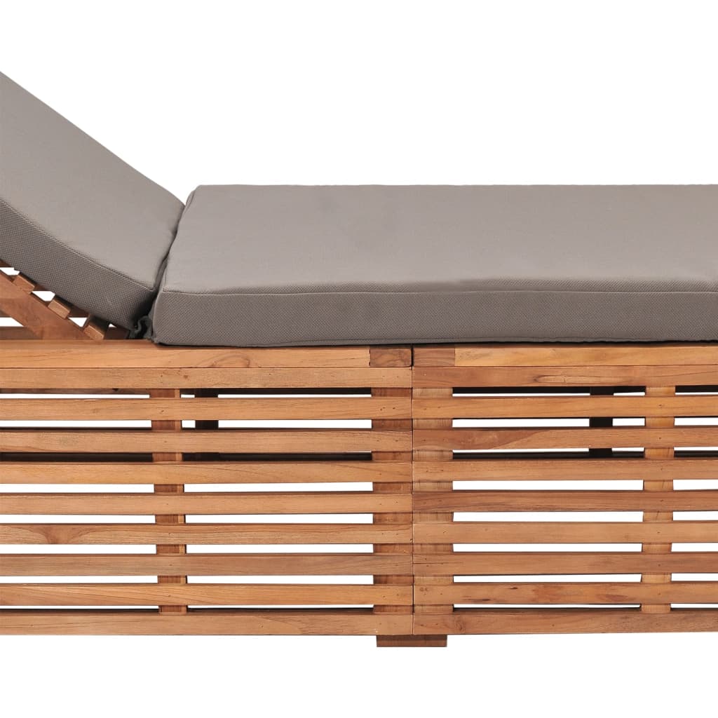Tumbona con cojín madera maciza de teca gris oscuro