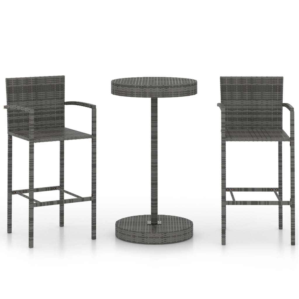 Conjunto de bar para jardín 3 piezas ratán sintético gris