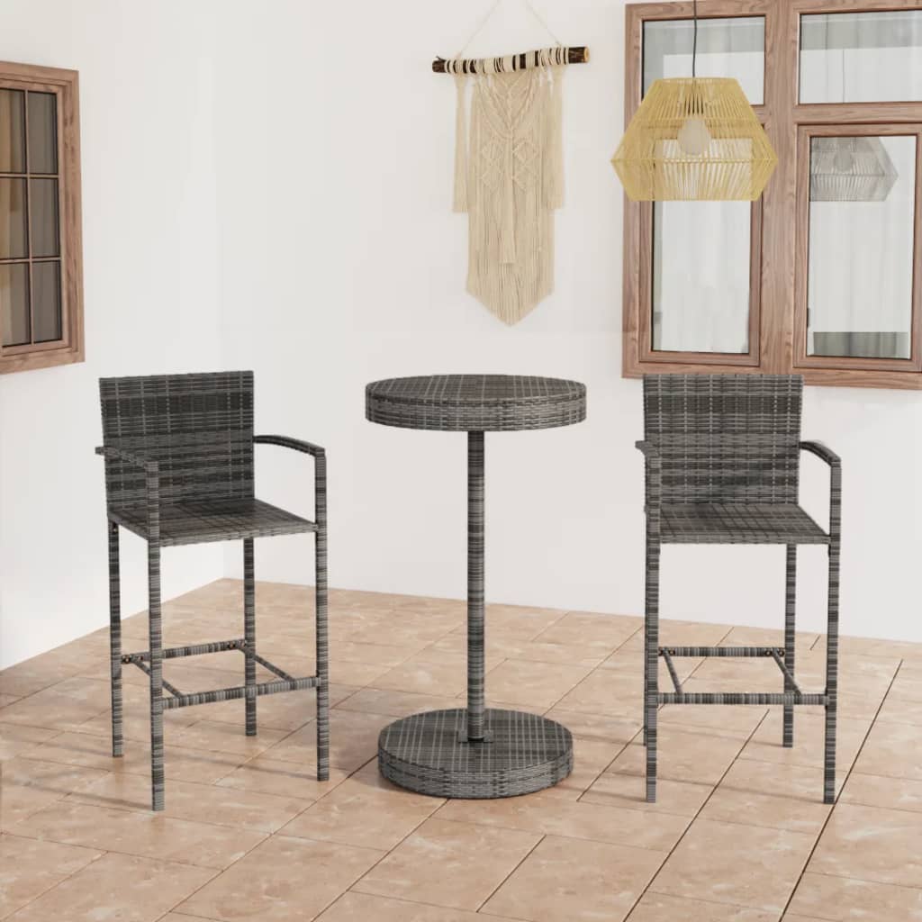 Conjunto de bar para jardín 3 piezas ratán sintético gris