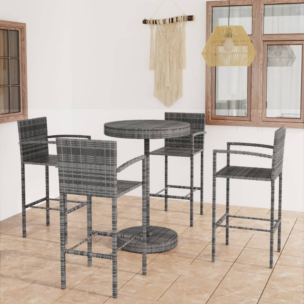 Conjunto de bar para jardín 3 piezas ratán sintético gris