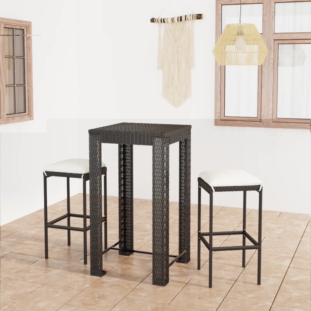 Conjunto de bar para jardín 3 piezas ratán sintético gris