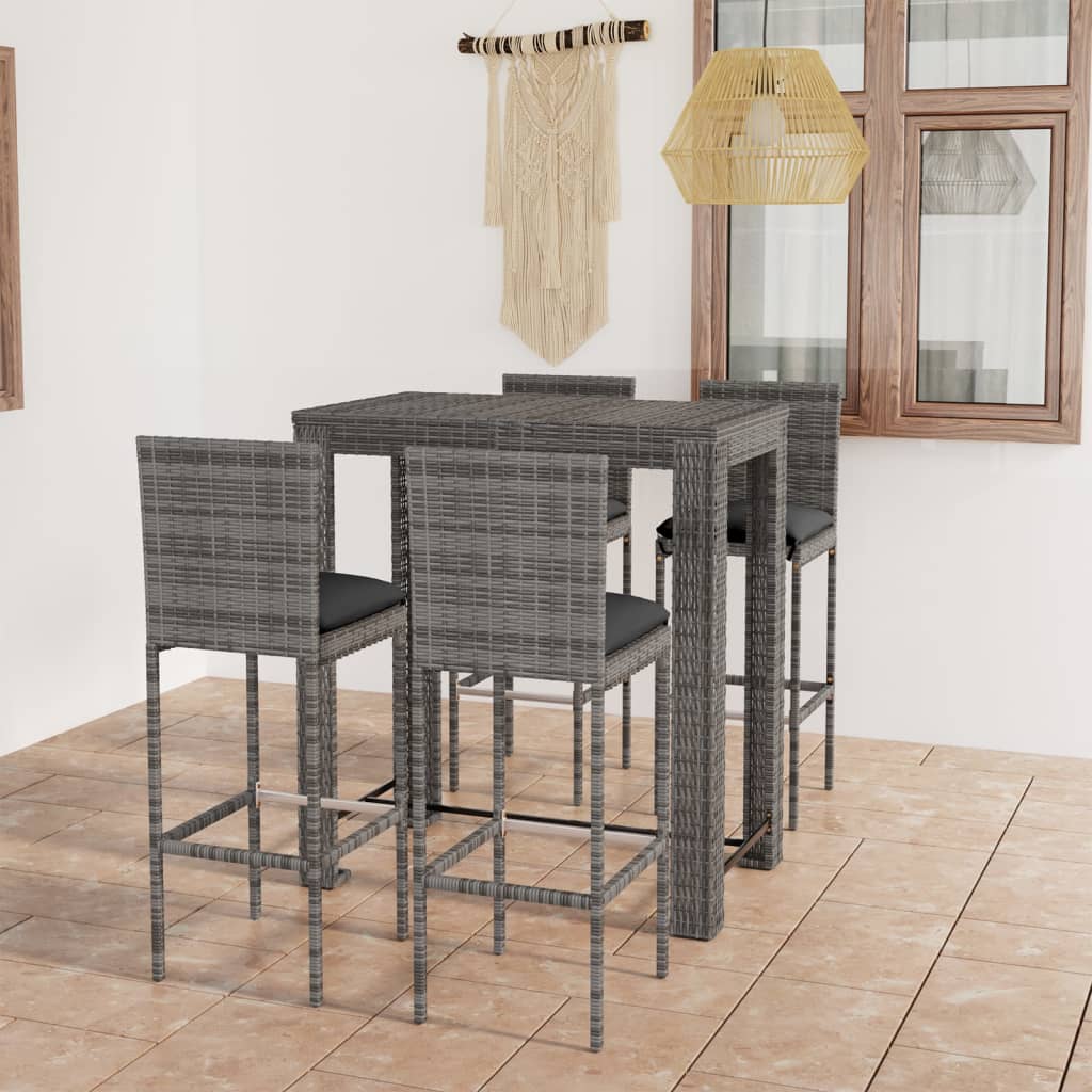 Conjunto de bar para jardín 3 piezas ratán sintético gris