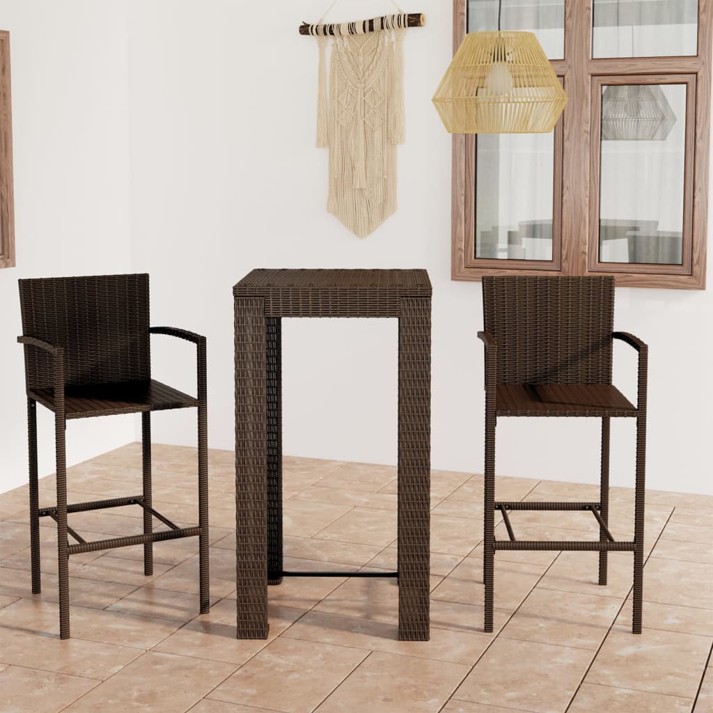 Conjunto de bar para jardín 3 piezas ratán sintético gris