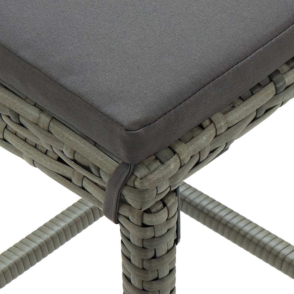 Mesa y taburetes altos jardín 3 piezas ratán sintético gris