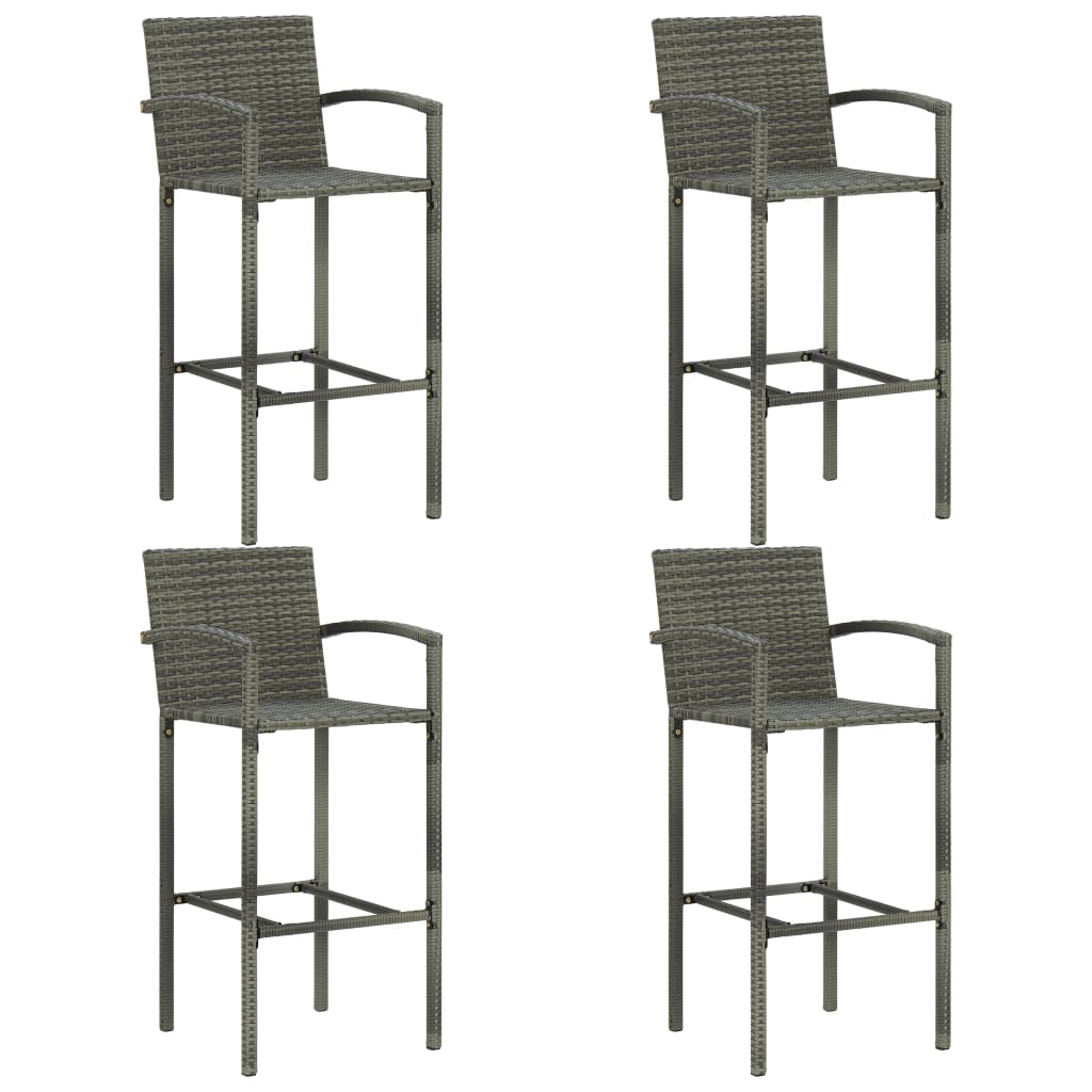 Mesa y taburetes altos jardín 5 piezas ratán sintético gris