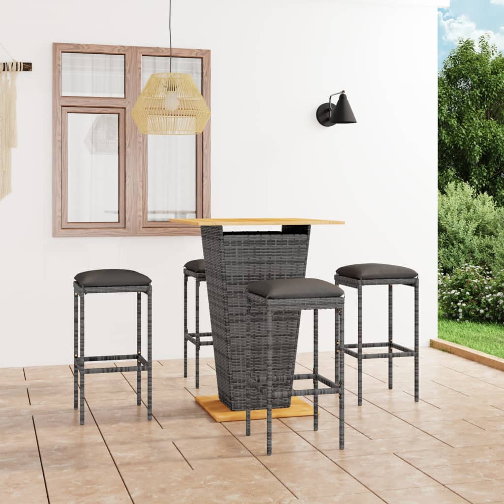 Conjunto de bar para jardín 3 piezas ratán sintético gris