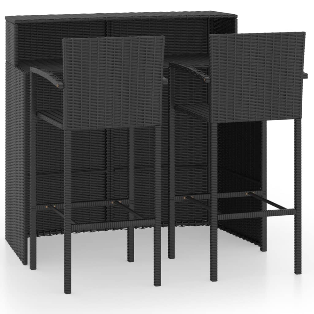 Conjunto de bar de jardín 3 piezas negro
