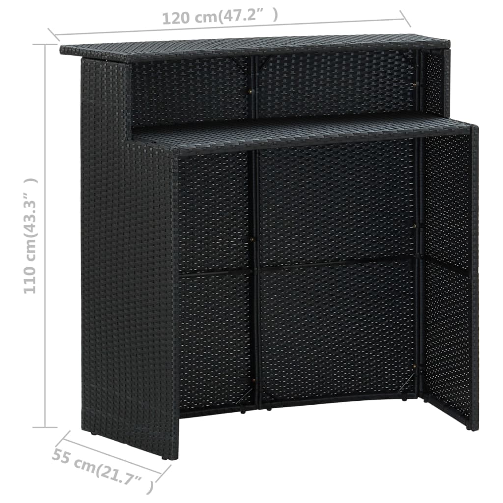 Conjunto de bar de jardín 3 piezas negro