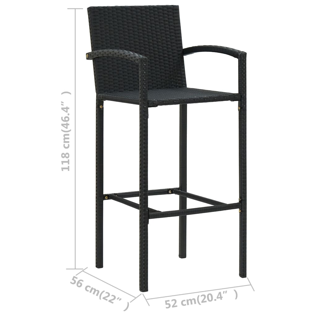Conjunto de bar de jardín 3 piezas negro