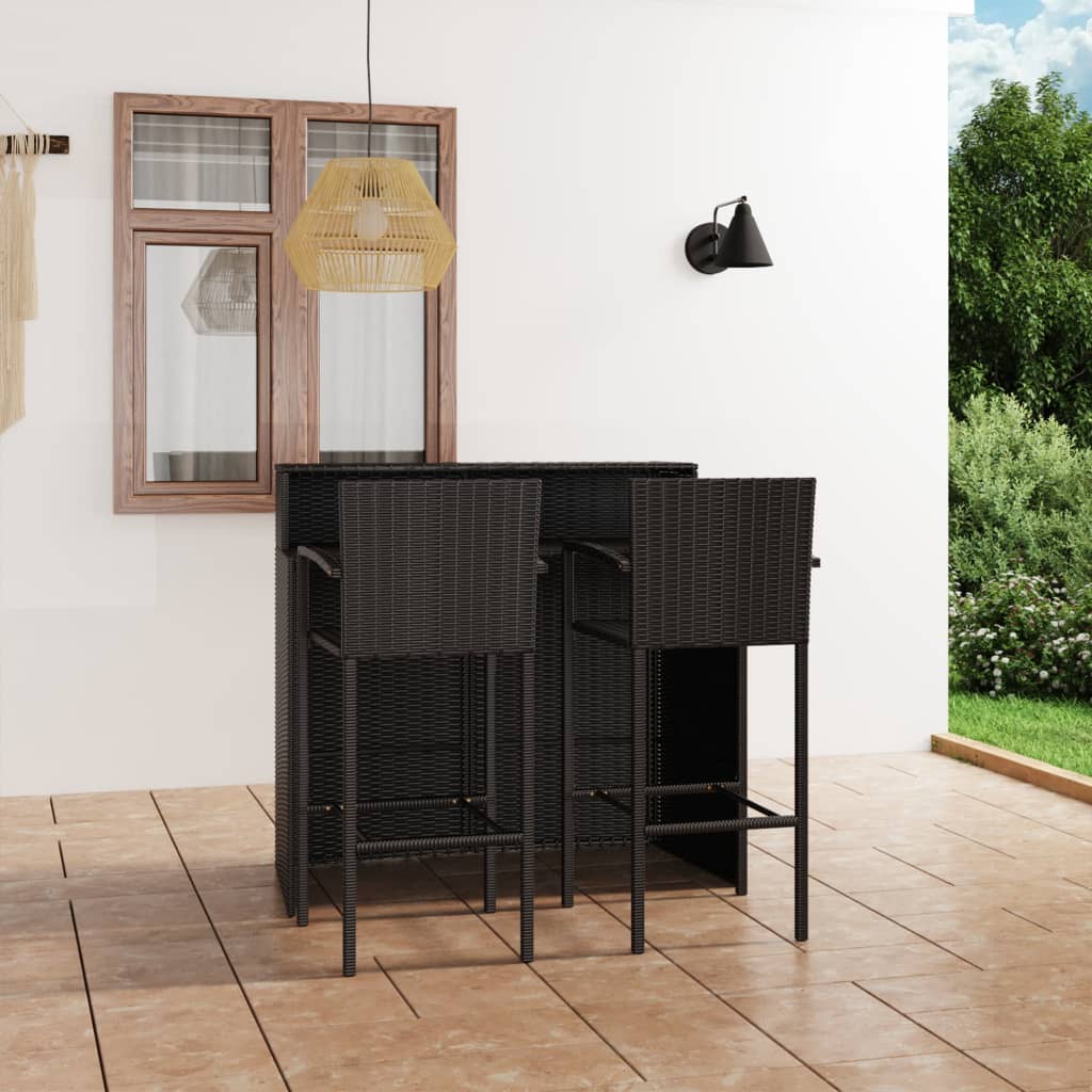 Conjunto de bar de jardim 3 peças preto