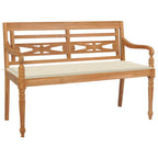 Banco Batavia madera maciza de teca con cojín crema 120 cm
