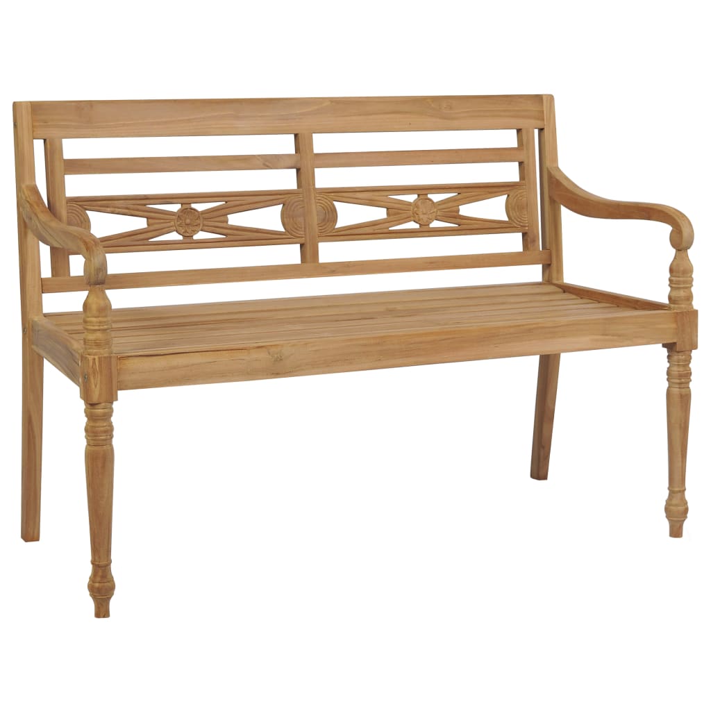 Banco Batavia madera maciza de teca con cojín crema 120 cm