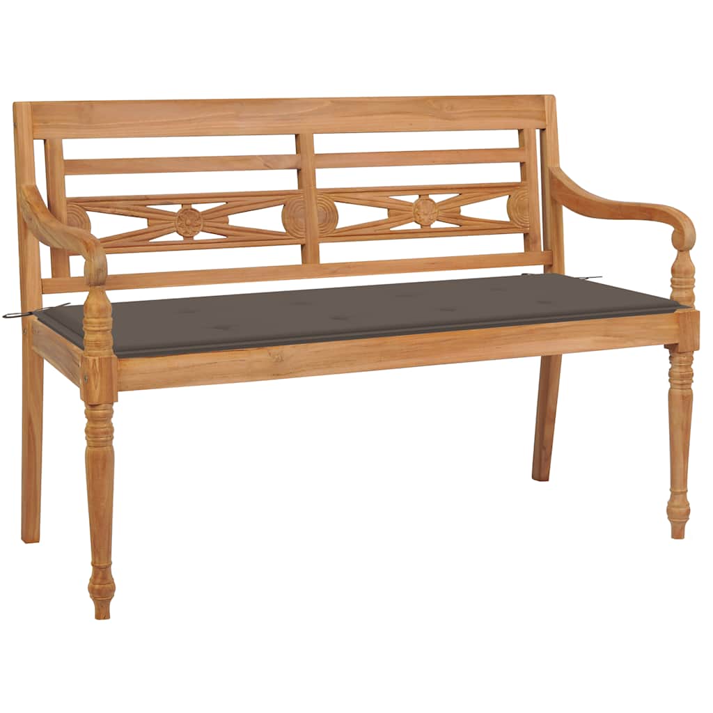 Banco Batavia madera maciza de teca con cojín crema 120 cm
